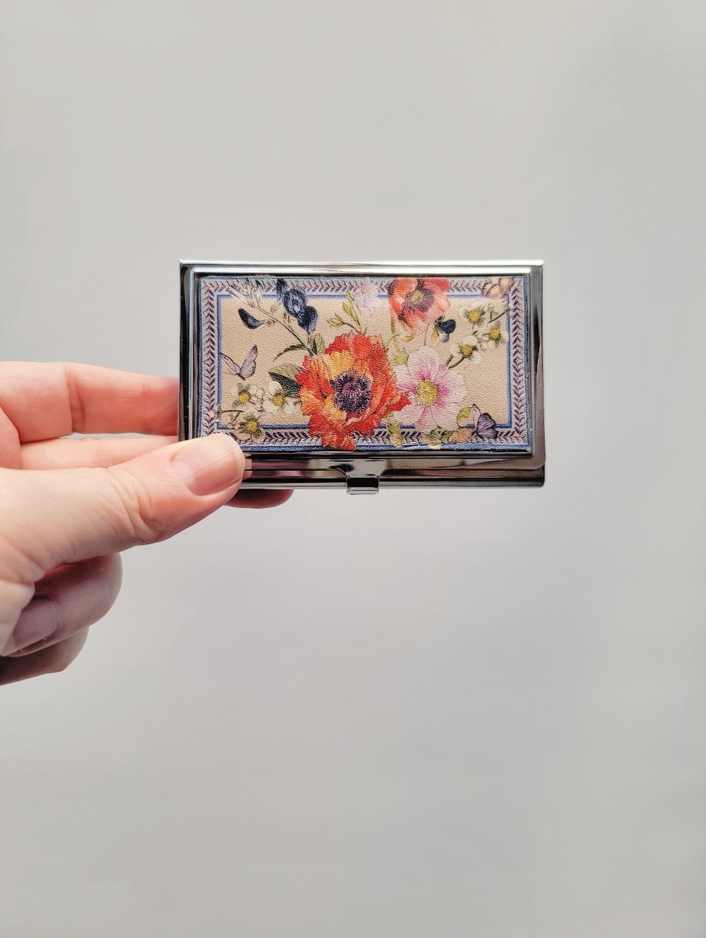 Brighton Blossom Floral Silver Metal Card Case Minimalist Cottagecore Minimalist - Picture 7 of 7